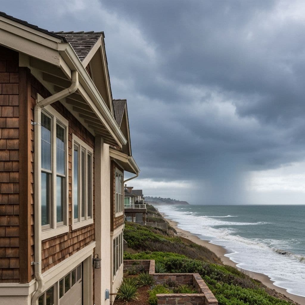 Cannon Beach coastal home with professional storm-resistant gutter system protecting against Pacific Ocean weather
