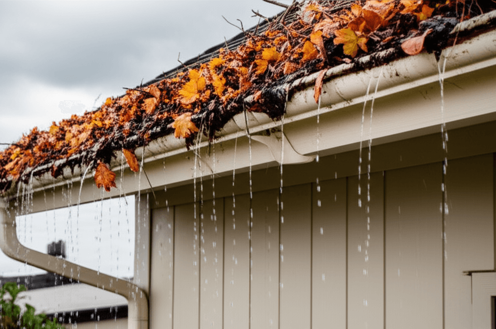 Clogged gutters debris removal