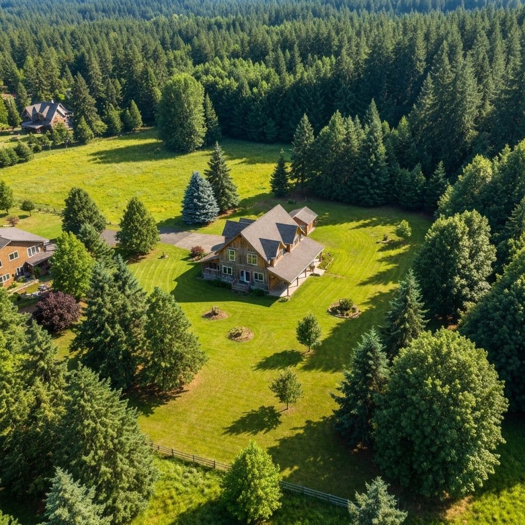 Damascus Oregon rural farmhouse property with professional seamless gutter installation and protection