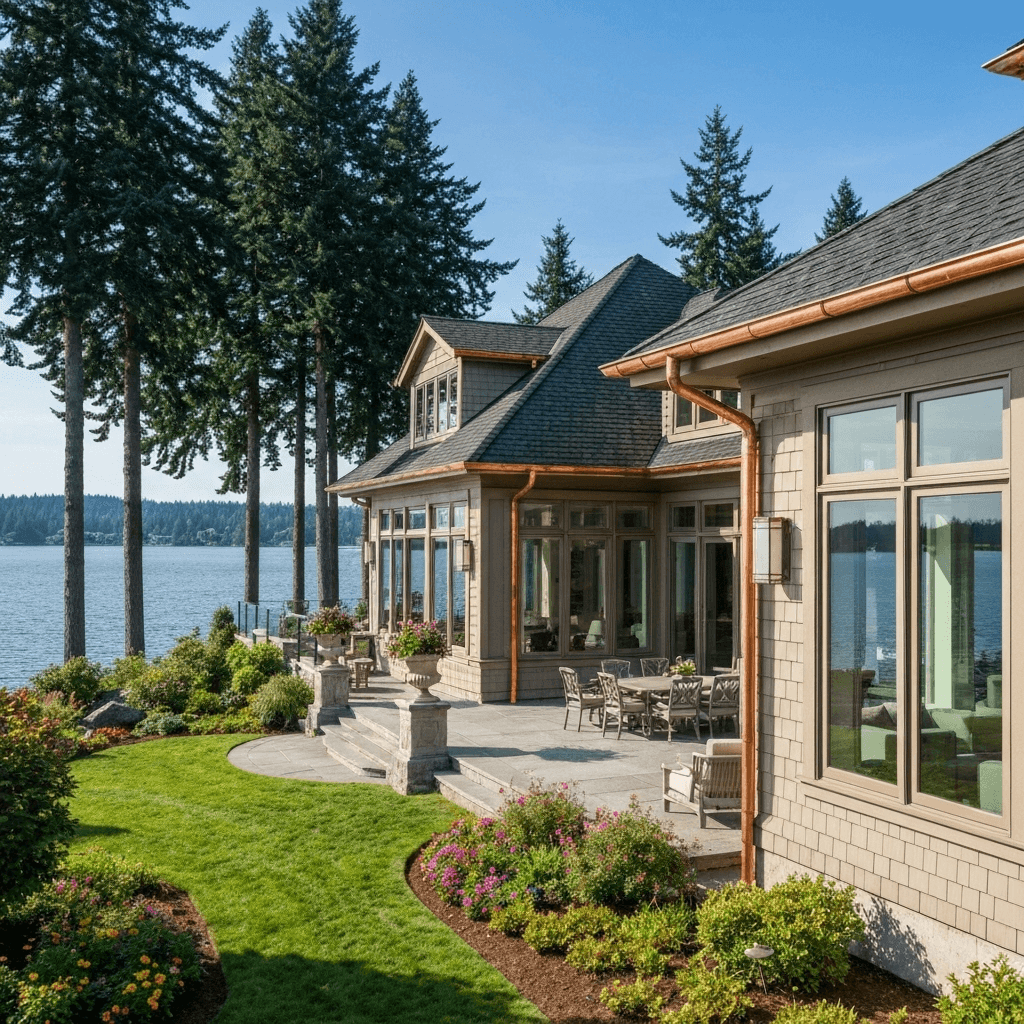 Premium gutter installation on luxury Lake Oswego property